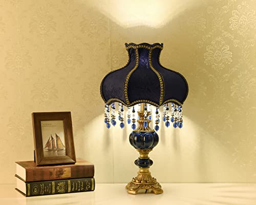 Victorian Table Lamp Blue Fabric Shade Resin Body 21.6 in H J9111