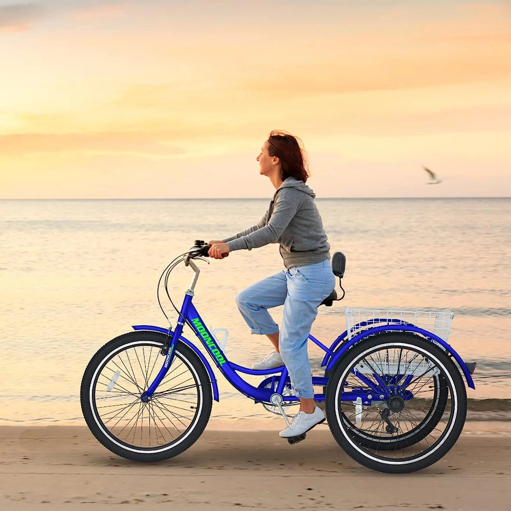 FICISOG 26 Adult Tricycle, 3 Wheel 7 Speed, 450lbs Capacity with Basket X547