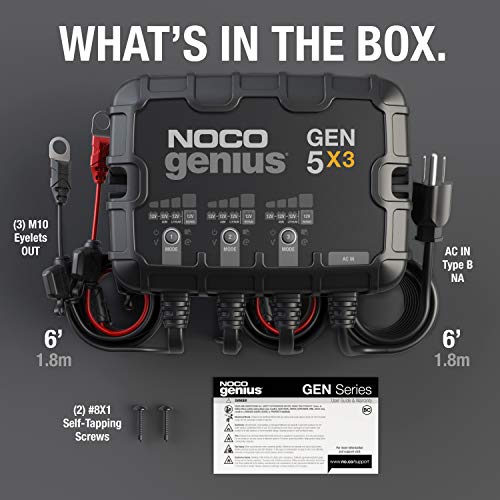 NOCO Genius GEN5X3 3-Bank 15A Onboard Battery Charger for Marine & Lithium Batteries U794925