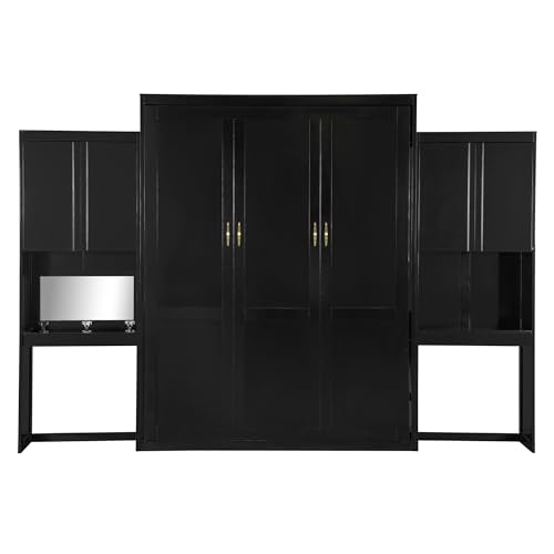 SOFTSEA Queen Murphy Bed with Desk and Storage, Espresso S562
