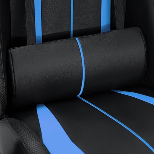 HOFFREE RGB Gaming Chair with Speakers and Footrest, Blue and Black B69323
