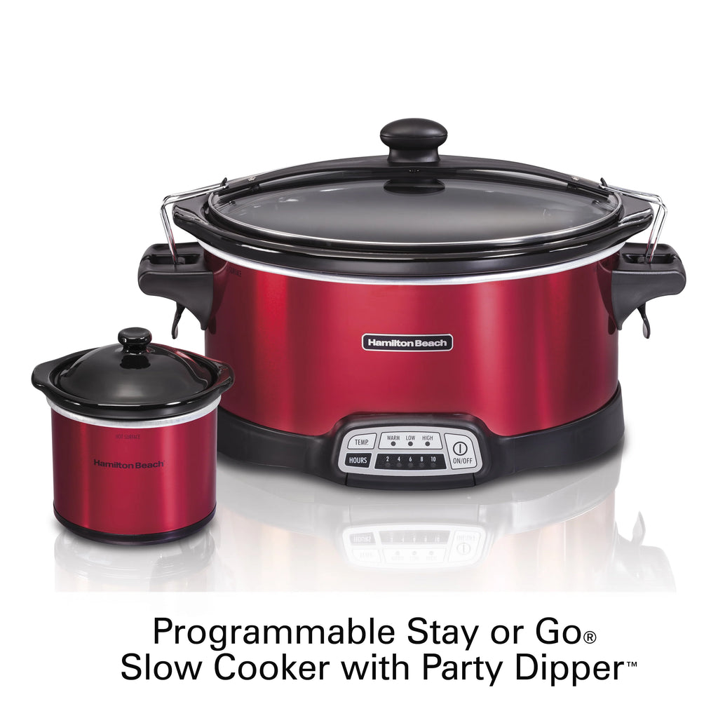 Hamilton Beach Stay or Go Programmable Slow Cooker with Party Dipper, 7 Quart, Red M628782
