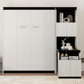 Queen Size Murphy Bed Wall Cabinet with 2 Wardrobes and Storage Shelf, White E955210