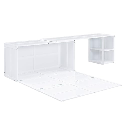Merax Queen Murphy Bed with Rotable Desk, Storage Shelves, Grey W17874