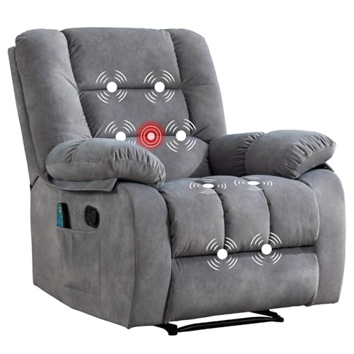 Massage Recliner Chair with Heat, Ergonomic Fabric, Side Pockets (Taupe) S254