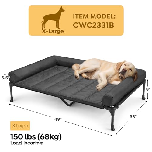 Veehoo Elevated Dog Bed with Removable Waterproof Bolster Cushion, Breathable Mesh, Indoor Outdoor, 42x30 inches, Beige U875430