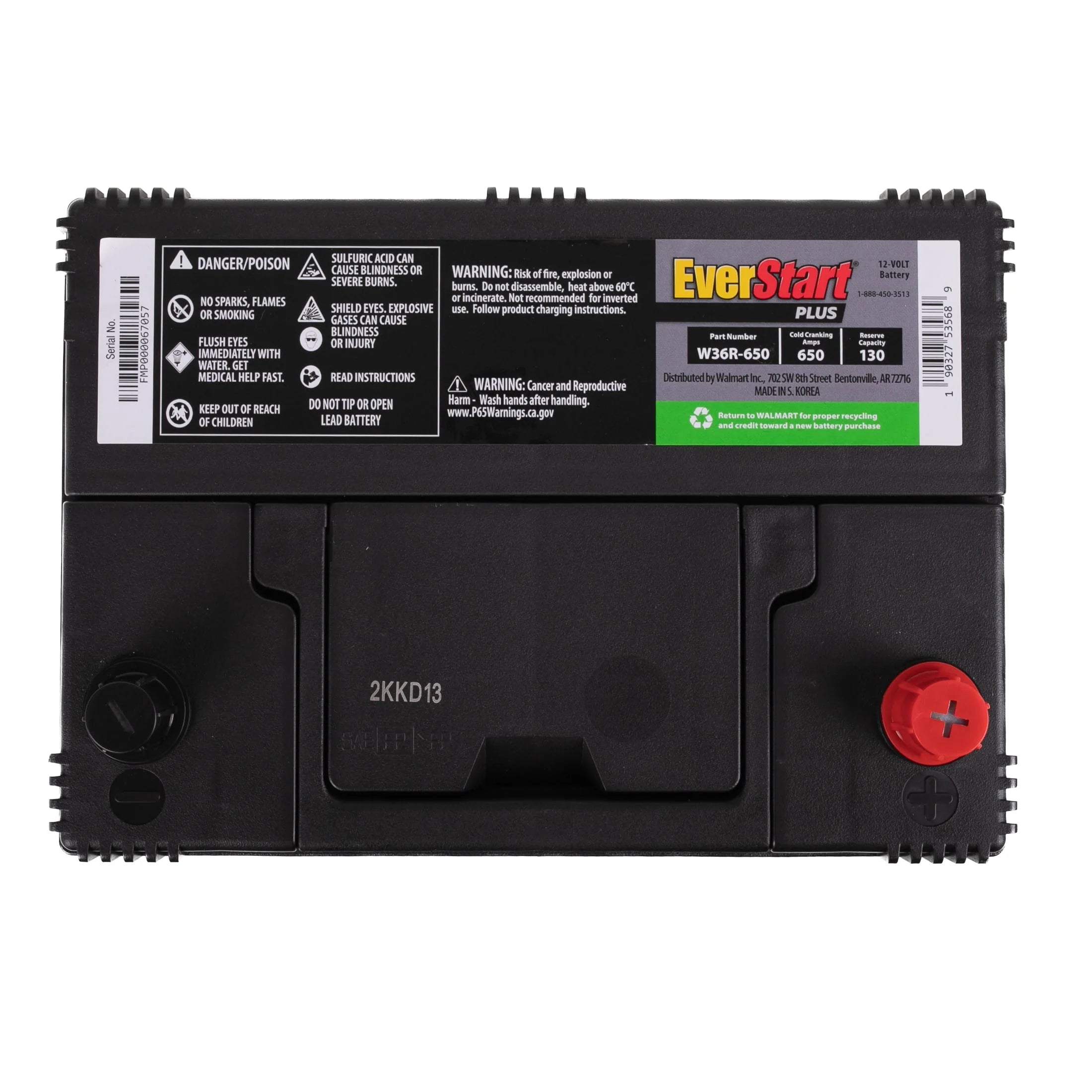 EverStart Plus Lead Acid Automotive Battery Group Size 36R-3 12V 650 CCA N73987