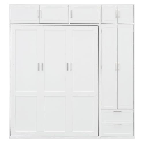 Merax Queen Murphy Bed with Shelves and Wardrobe, White A610744
