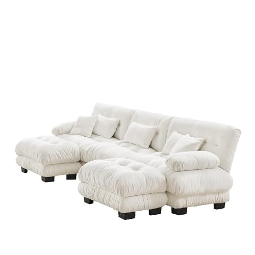 Modular Sectional Sofa with 2 Ottomans, Chenille, White R310906
