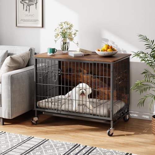 Heavy Duty Metal Dog Crate with Shelves, Indoor Outdoor Pet Kennel Y8516