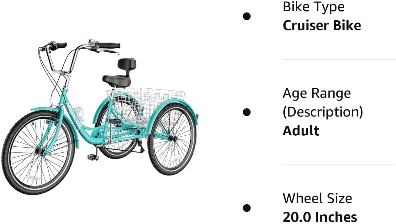 FICISOG 26 Adult Tricycle, 3 Wheel 7 Speed, 450lbs Capacity with Basket X547