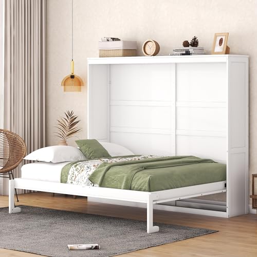 Harper & Bright Designs Queen Murphy Bed with Storage Shelves and LED Lights, Gray D9429
