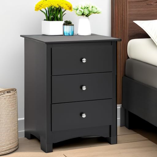 Prepac Sonoma Tall Nightstand with 3 Drawers, Black Q28004