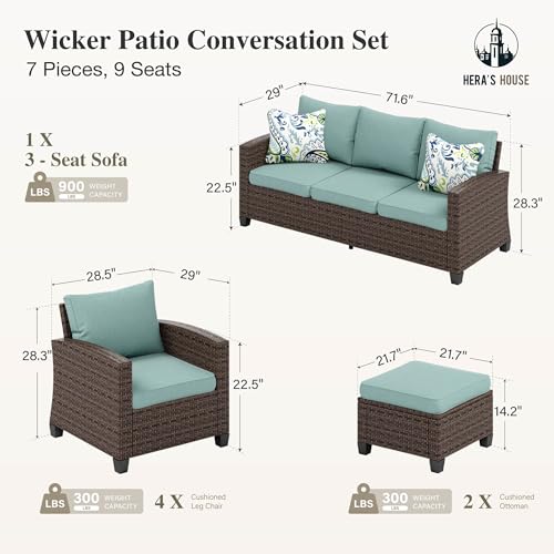 HERA'S HOUSE Patio Furniture Set with 56" Fire Pit Table, 6 Pieces 7 Seats Wicker Sectional Z546196