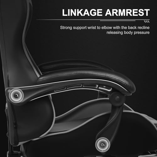 GTPLAYER Gaming Chair with Footrest and Lumbar Support, White S774
