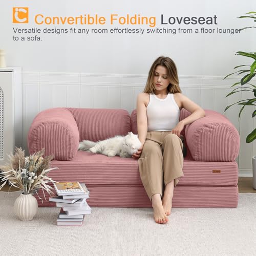 COMAX Folding Sofa Bed Convertible Chair Bed Corduroy 3-in-1 Floor Couch, Dark Grey E940