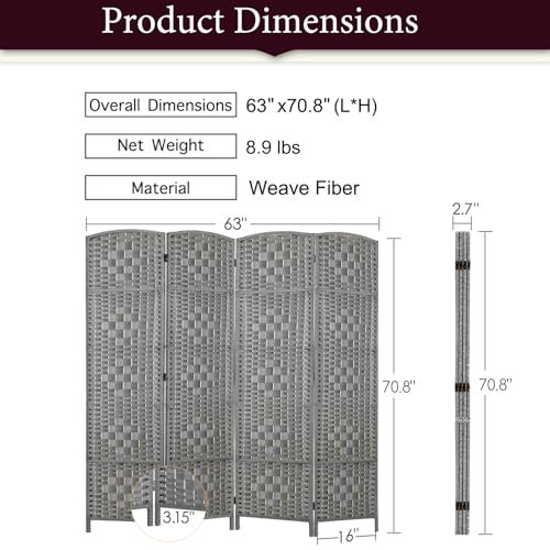 Rose Home Fashion 6 ft Tall Room Divider 4 Panel Folding Privacy Screen, Dark Coffee C8634