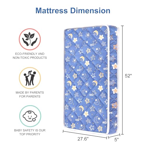 Premium Crib Mattress and Toddler Mattress 52" x 27.6" x 5", Firm, Hypoallergenic W515
