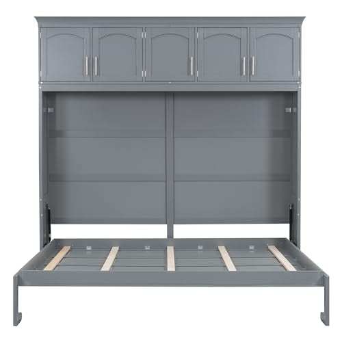 Full Size Murphy Bed with Drawers, Cabinets and USB Ports, Gray D589081