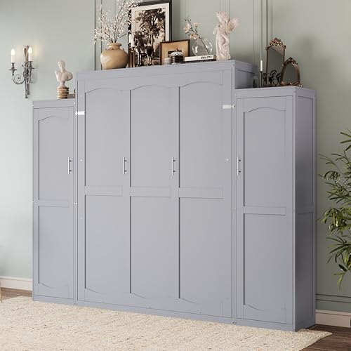 Harper & Bright Designs Full Murphy Bed with Two Closets and Storage Shelf, Walnut P2065