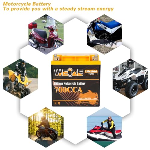 Weize Lithium YTX30L-BS 12V 10AH LiFePO4 Motorcycle Battery with Smart BMS E599001