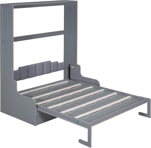 MERITLINE Queen Murphy Bed with Couch and Storage Shelves, White M951
