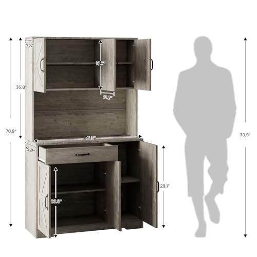 72" Tall Storage Cabinet with Adjustable Shelves & Steel Frame, Dark Grey F5479