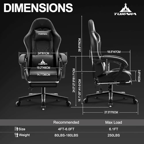 Ergonomic Gaming Chair with Massage, Footrest and Lumbar Support, Black U920785
