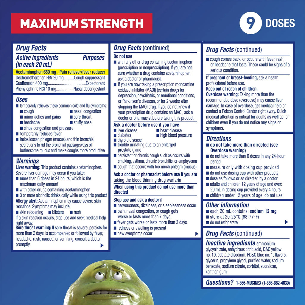 Mucinex Fast Max Kickstart Cold and Flu Medicine, Menthol Flavor, 6 fl oz W399