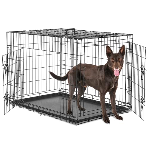 Sweetcrispy Large Dog Crate with Divider Panel, 36 Inch Double Door Folding Metal Wire Cage L276890