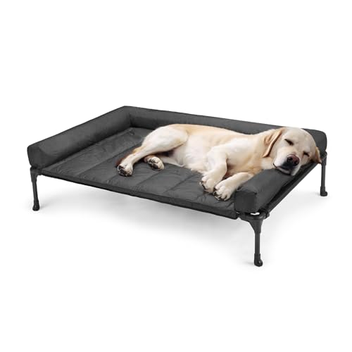 Veehoo Elevated Dog Bed with Removable Waterproof Bolster Cushion, Breathable Mesh, Indoor Outdoor, 42x30 inches, Beige U875430