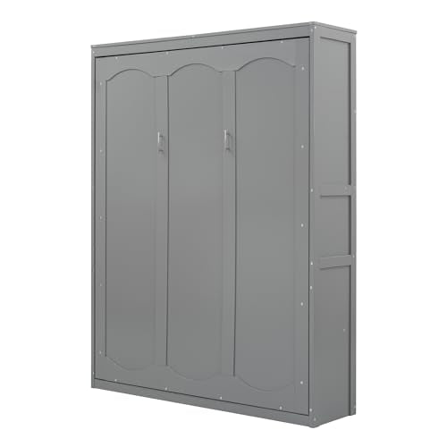 Harper & Bright Designs Queen Murphy Bed Frame with Storage Shelves, Gray R249
