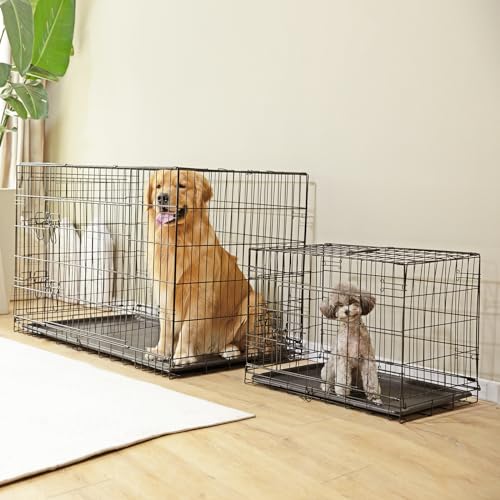 Sweetcrispy Large Dog Crate with Divider Panel, 36 Inch Double Door Folding Metal Wire Cage L276890