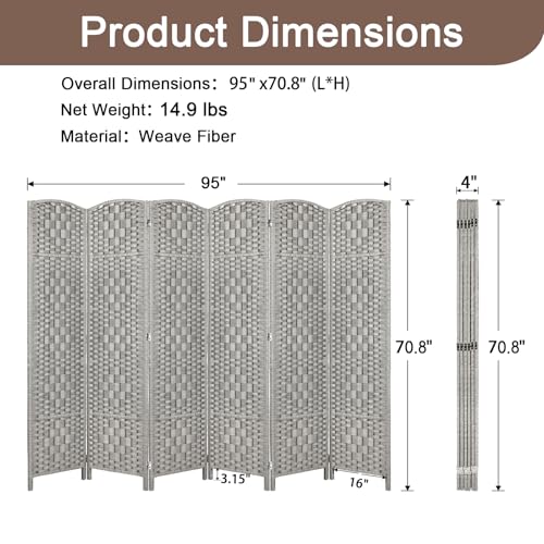 Rose Home Fashion 6 ft Tall Room Divider 4 Panel Folding Privacy Screen, Dark Coffee C8634
