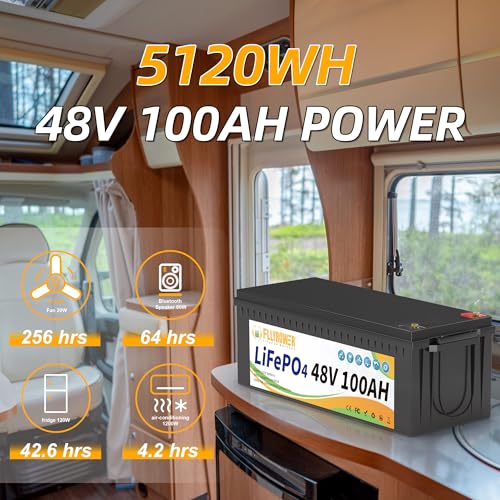 FLLYROWER 12V 100Ah LiFePO4 Battery with BMS for Marine RV Solar I833