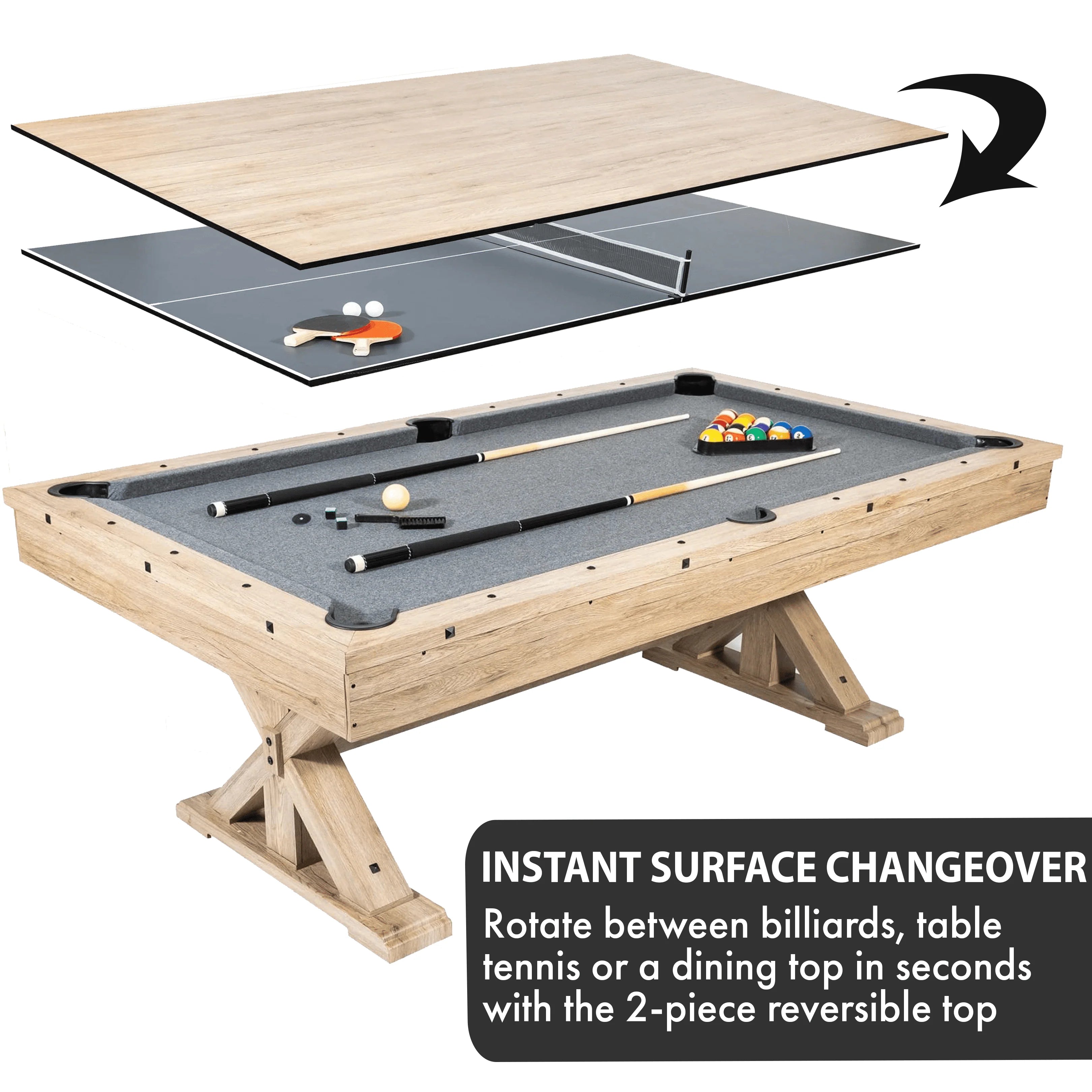 Freetime Fun Rockford 7-ft 3 in 1 Multi Game Pool Table with Dining and Table Tennis Tables F315982