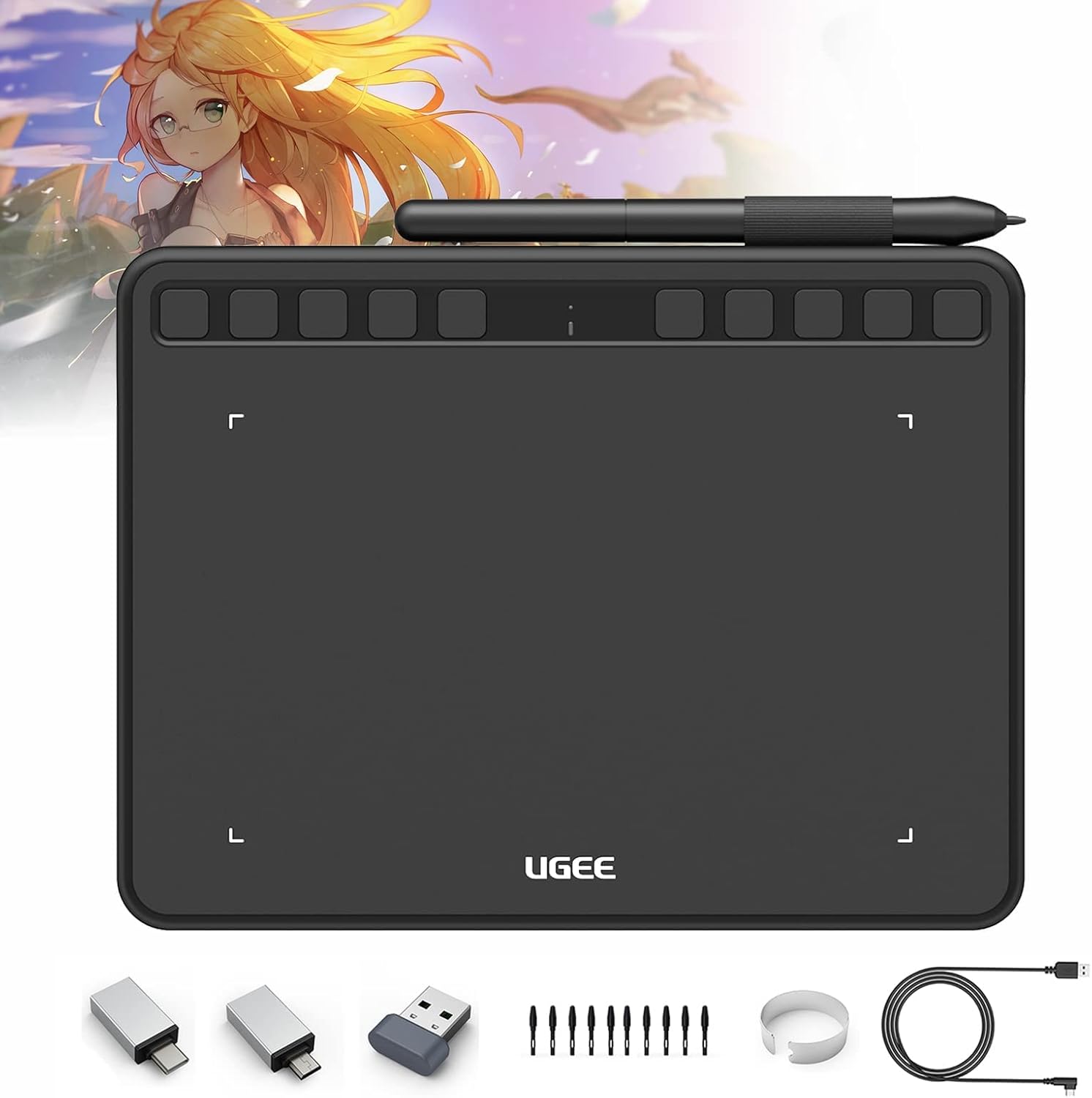 UGEE S1060W Wireless Graphics Drawing Tablet 10x6 Inch with 12 Hot Keys & Battery-Free Stylus, 2-Pack B791342