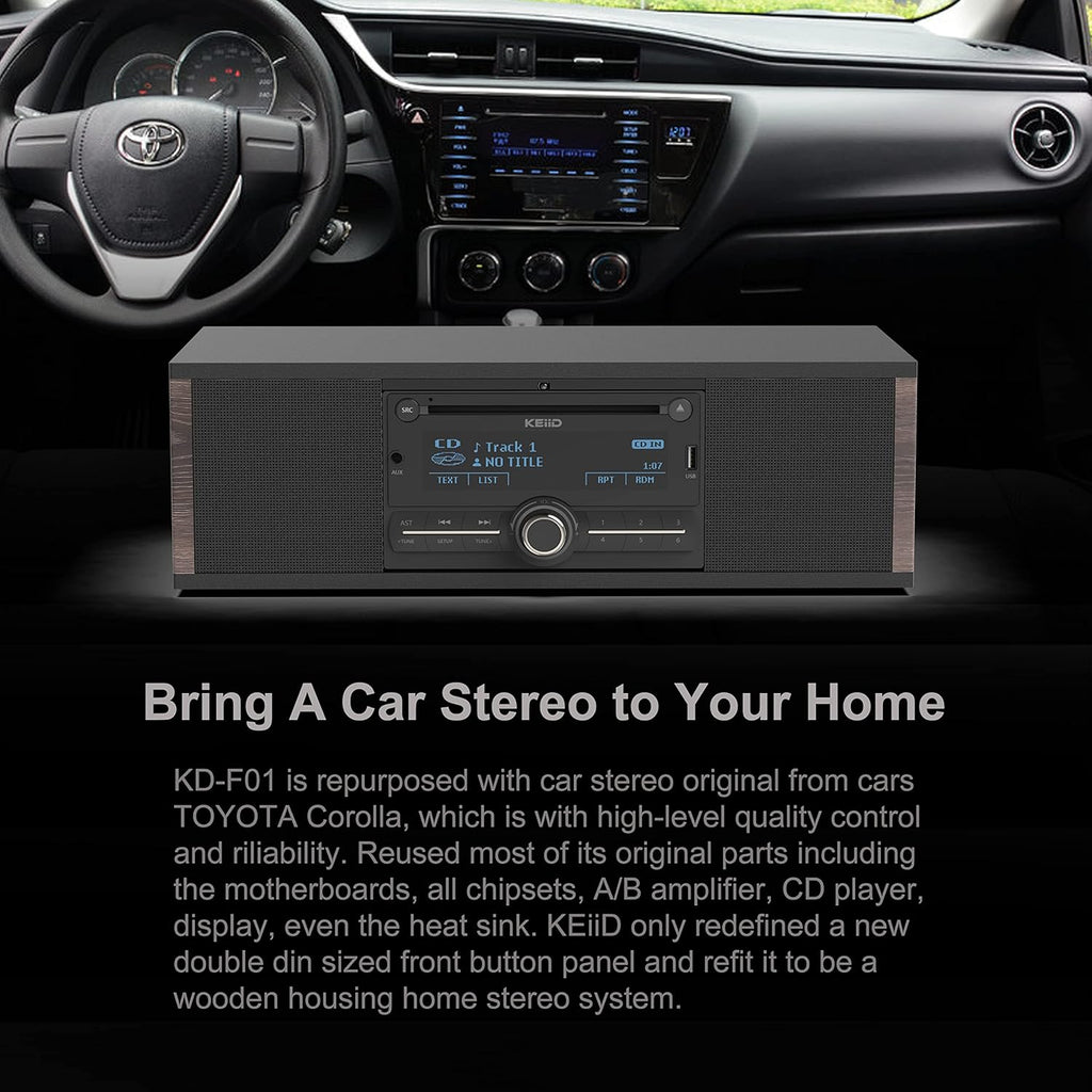 KEiiD Retro CD Player with Bluetooth, FM/AM Radio, USB & AUX, Wooden Stereo Speakers Y790411