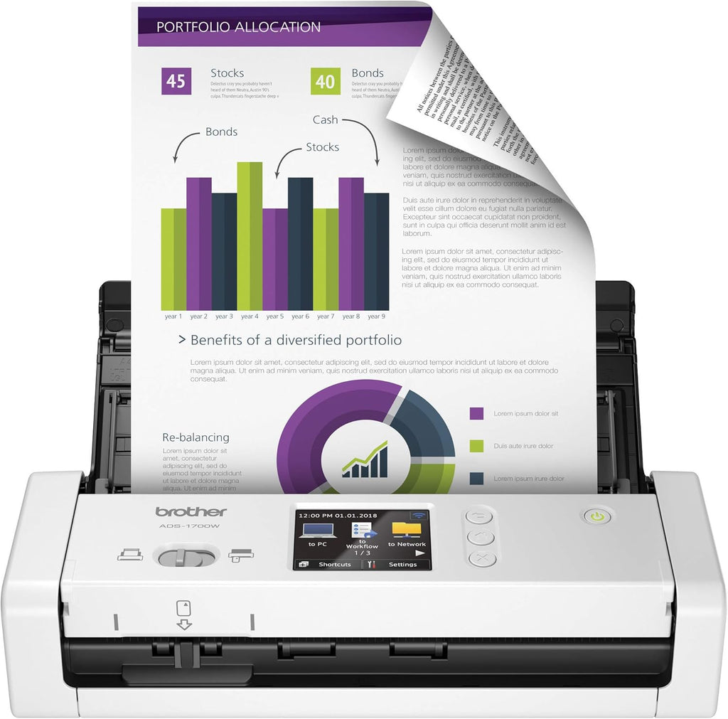 Brother Wireless Document Scanner, ADS-1700W, Fast Scan Speeds, Easy-to-Use, Ideal for Home, Home Office or On-the-Go Professionals (ADS1700W), white