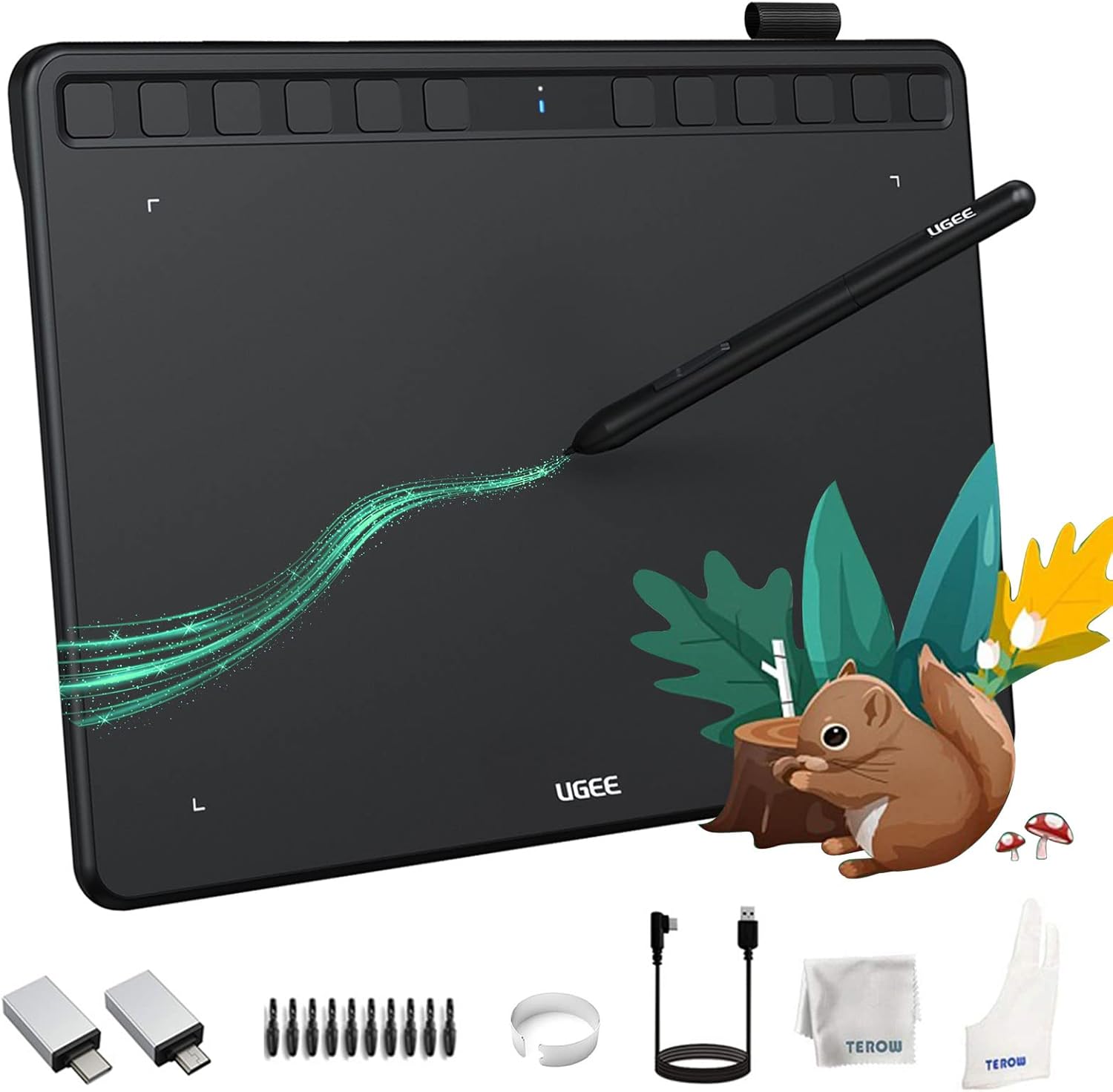 UGEE S1060W Wireless Graphics Drawing Tablet 10x6 Inch with 12 Hot Keys & Battery-Free Stylus, 2-Pack B791342
