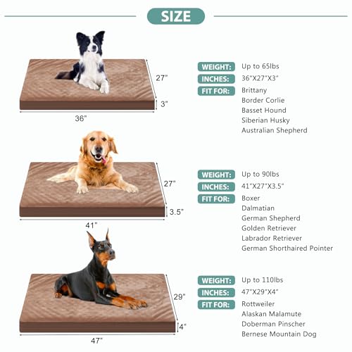 Vonabem Waterproof Dog Bed Large Medium Sized Dogs Outdoor Orthopedic Crate Pad Washable Gray 35"x22" C409