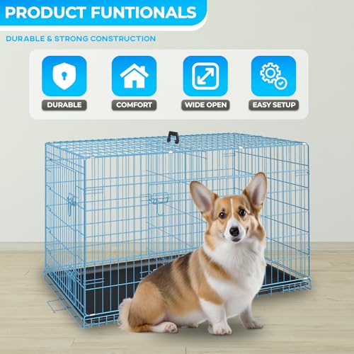 FDW Dog Crate for Large Dogs 48 Inch Folding Metal Wire Cage Double Door N1299