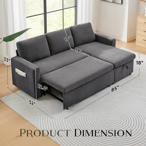 55" 3-in-1 Convertible Sleeper Sofa Bed with Adjustable Backrest, Chenille, Beige R49011