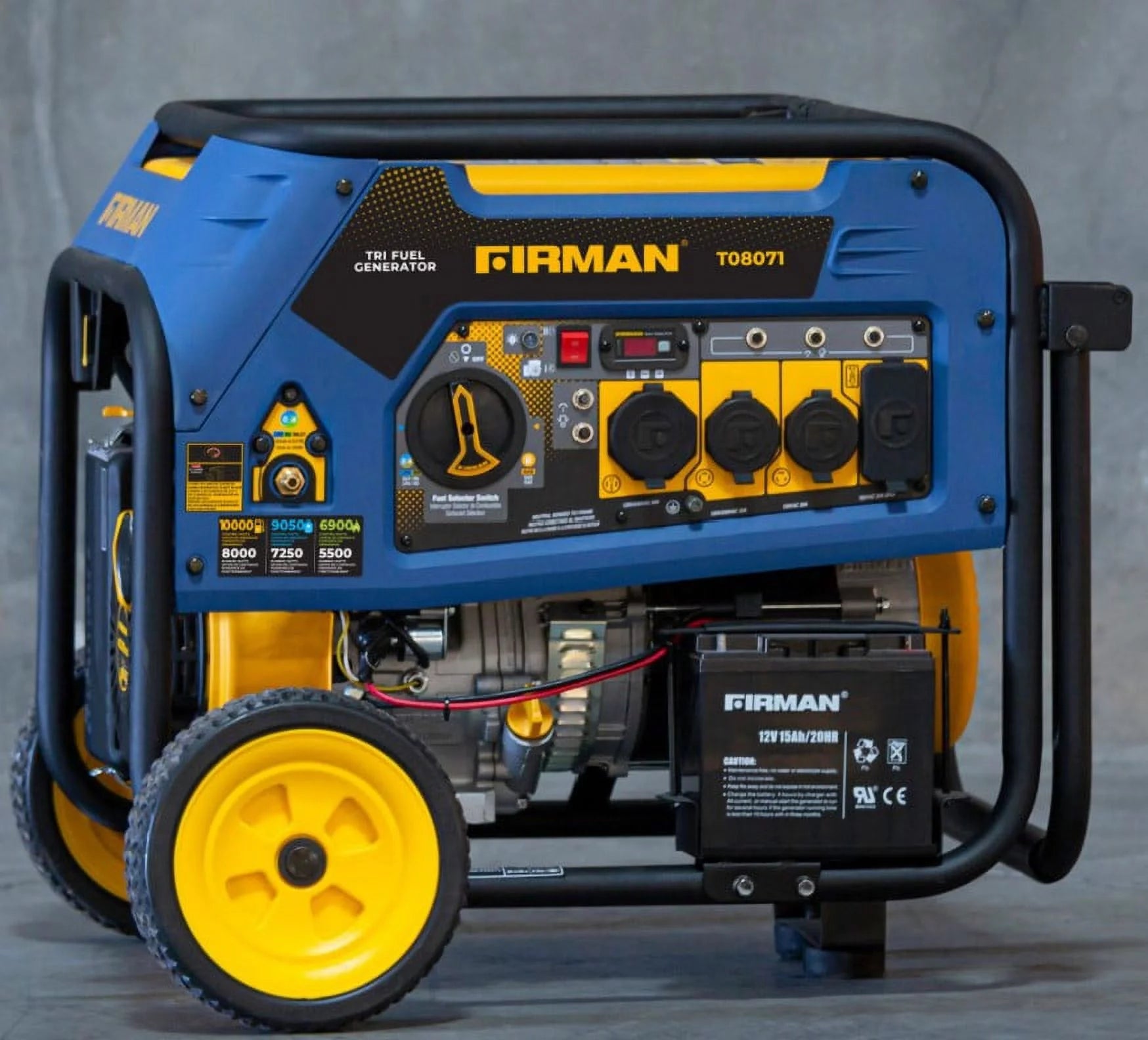 FIRMAN T08071 tri fuel 10,000 Watt Portable generator ability to run off of gasoline, propane, or natural gas with an electric starter