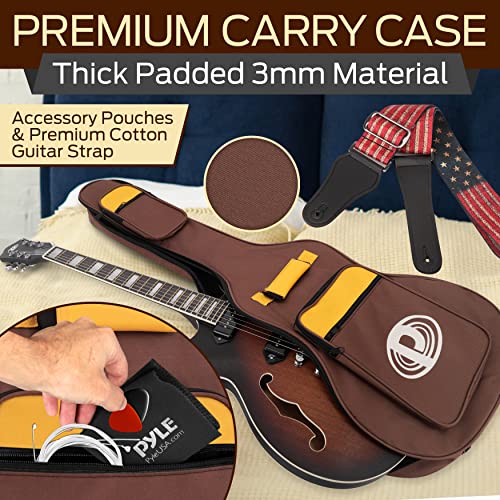 Pyle Semi Hollow Body Electric Guitar Set with Gig Bag, Matte Sunburst F19271