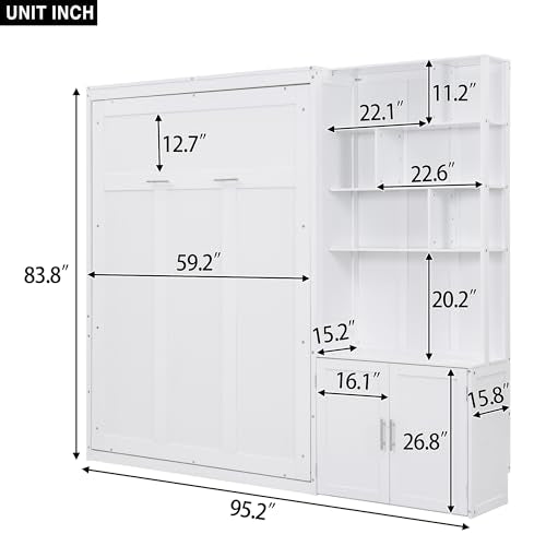 PURLOVE Wood Twin Murphy Bed with Light and USB, Gray W600663