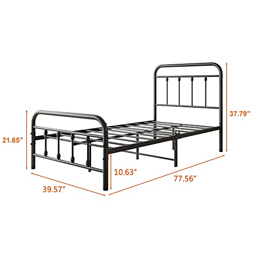 Vintage Full Size Metal Bed Frame with Headboard and Footboard, Black Z946901