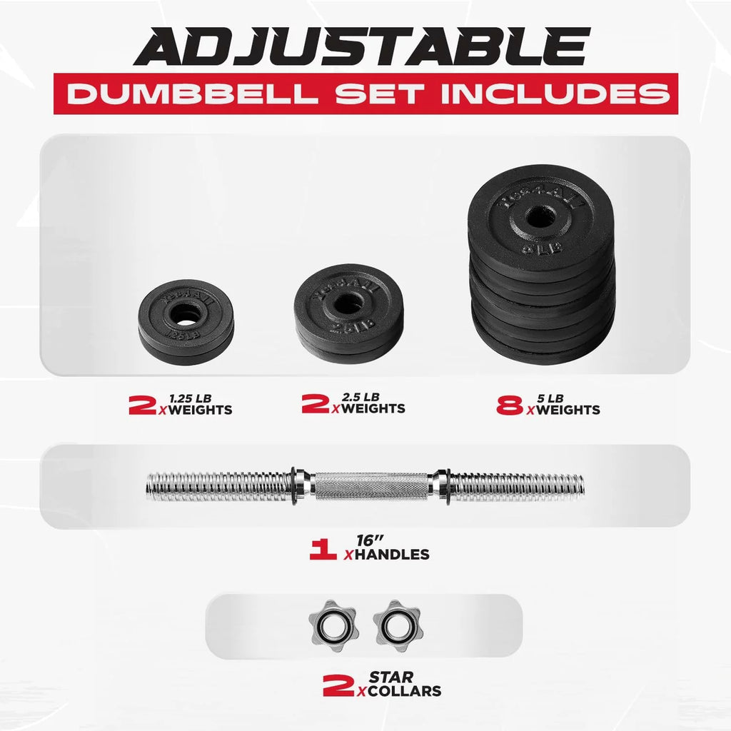 Yes4All 200 lbs Adjustable Dumbbell Set, Cast Iron Pair D6439