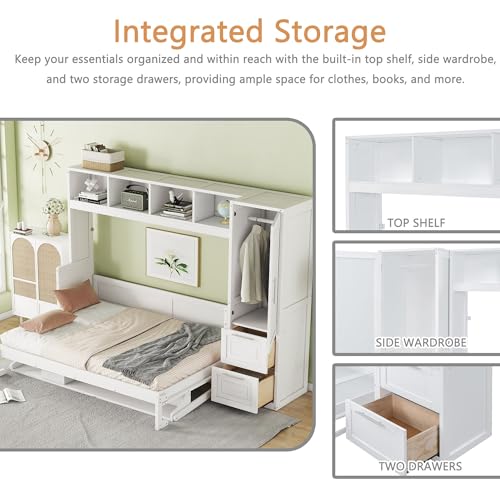 Linique Murphy Cabinet Wall Bed with Closet, Drawers and Top Shelf, Gray K190832