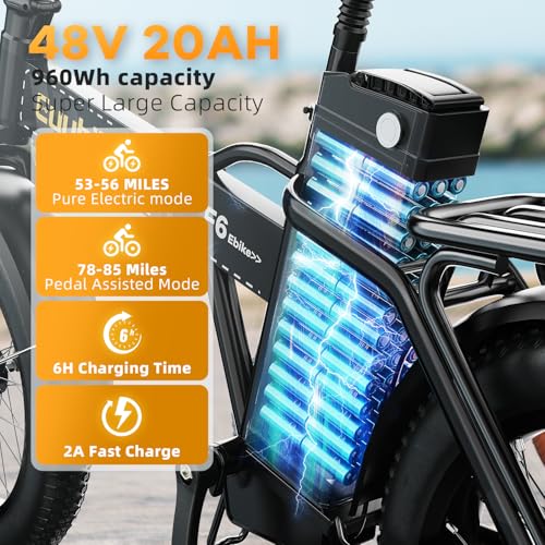 Folding Electric Bike 1000W 48V 20AH Removable Battery 20" Fat Tire for Adults C847123